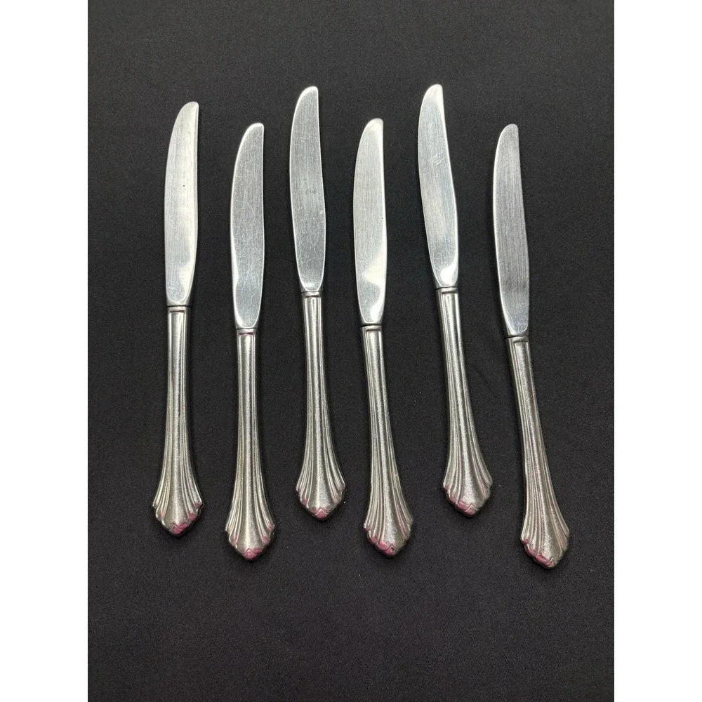 5 ONEIDA BANCROFT DINNER KNIVES STAINLESS FLATWARE GLOSSY RETIRED 9